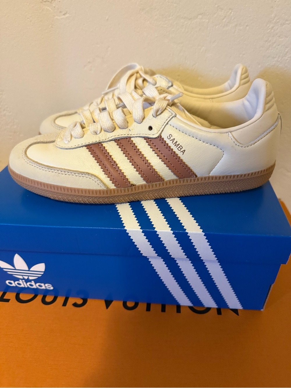 adidas Samba Cream Sneakers with Dusty Pink Stripes - New Never Worn